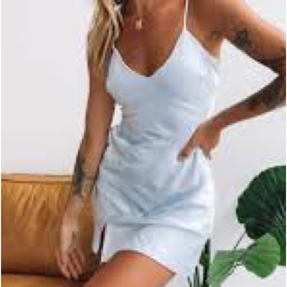 NWT Beginning Boutique Between Us Dress Light Blue Satin Slip Runs Small Size 6 - Picture 14 of 14